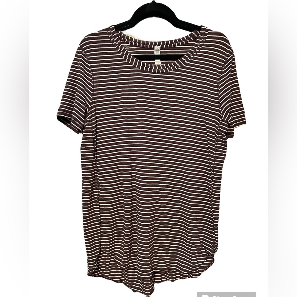 Lululemon Burgundy Striped Crew Shirt